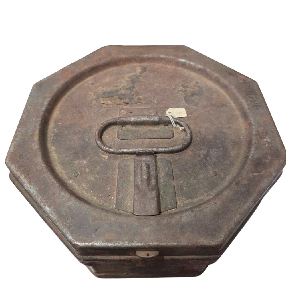 1914 Antique Film Reel Canister Silent Movie Cinema Octagonal Metal Carrier